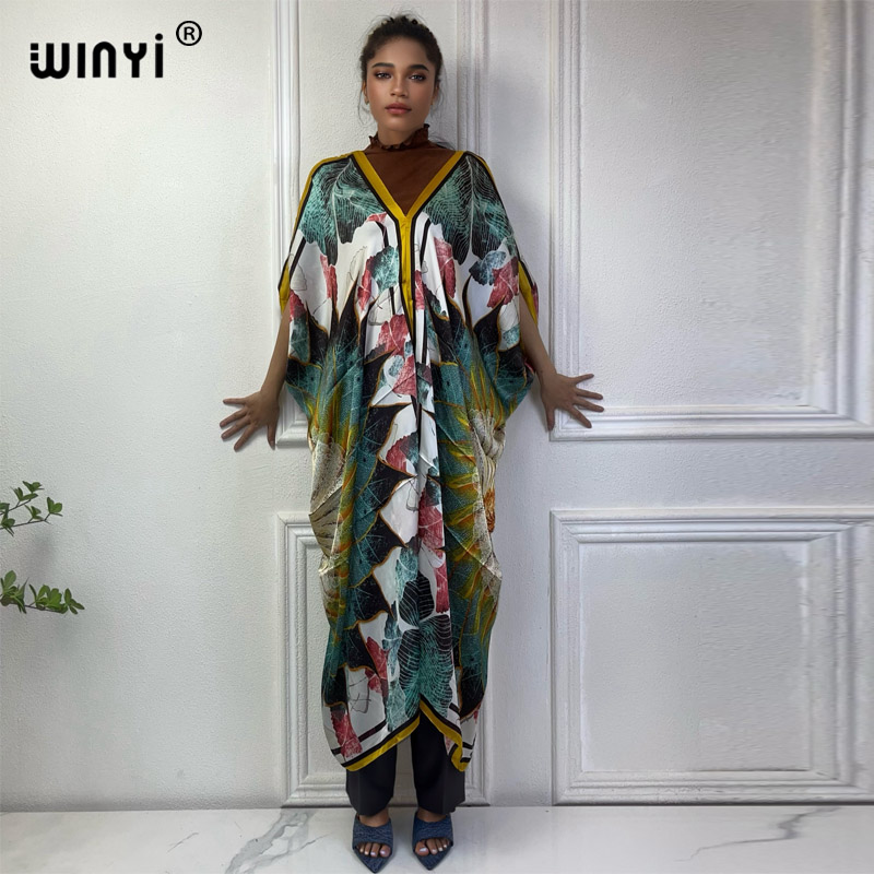 Robe Silk Women - WINYI Summer african V-neck dress Printed