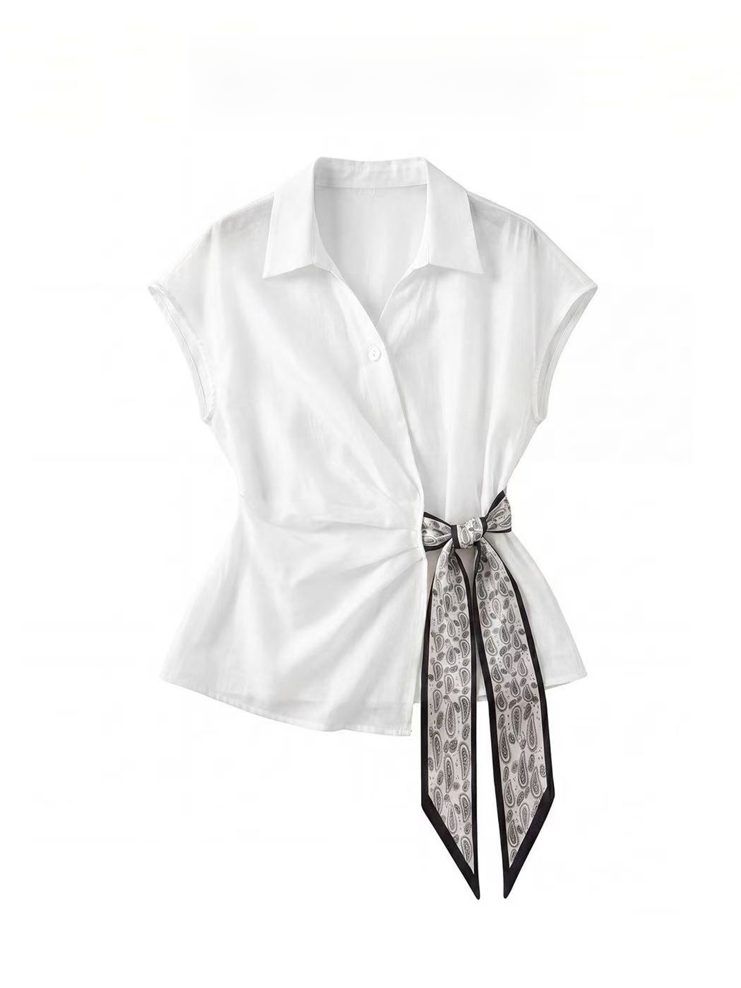 Elegant White Short Sleeve Shi - Corset Waist Cinch recension och pris